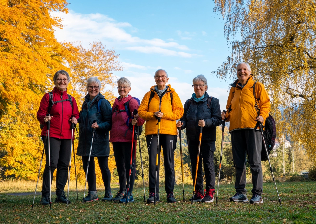 Скандинавська ходьба для літніх людей в парку